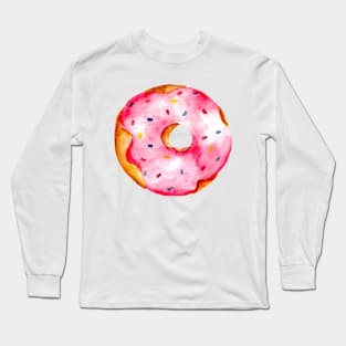 Cute Pink Watercolor Donut Rainbow Sprinkles Long Sleeve T-Shirt